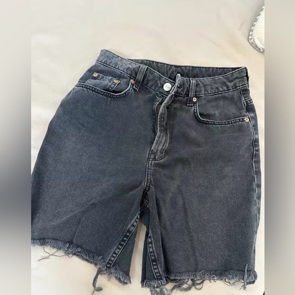 Divided Black Frayed Hem Jean Shorts